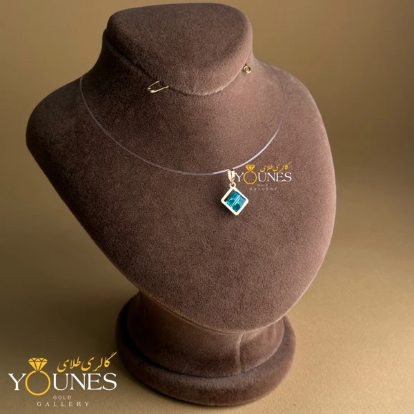 آویز طلا سواروسکی مربعی آبی دریایی